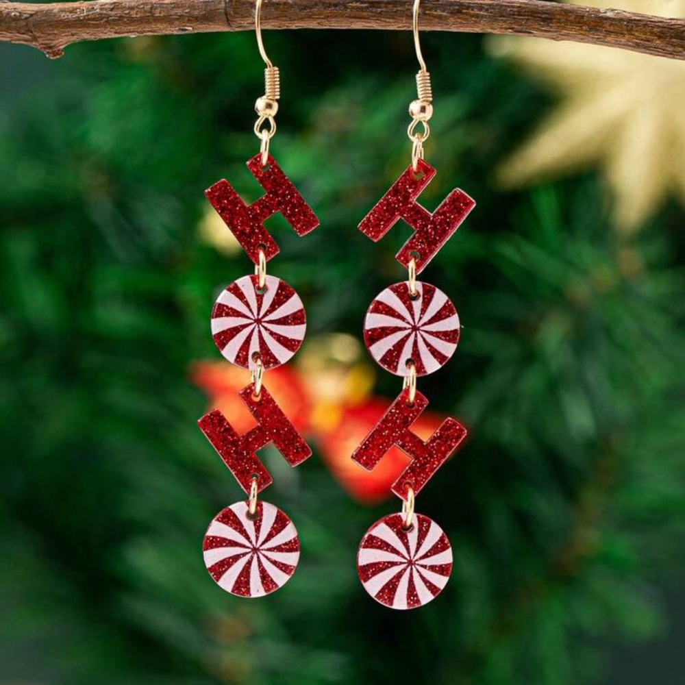 Festive Red and White HO HO Earrings